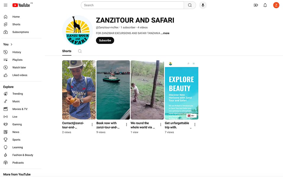 Zanzi Tour and safari YouTube channel